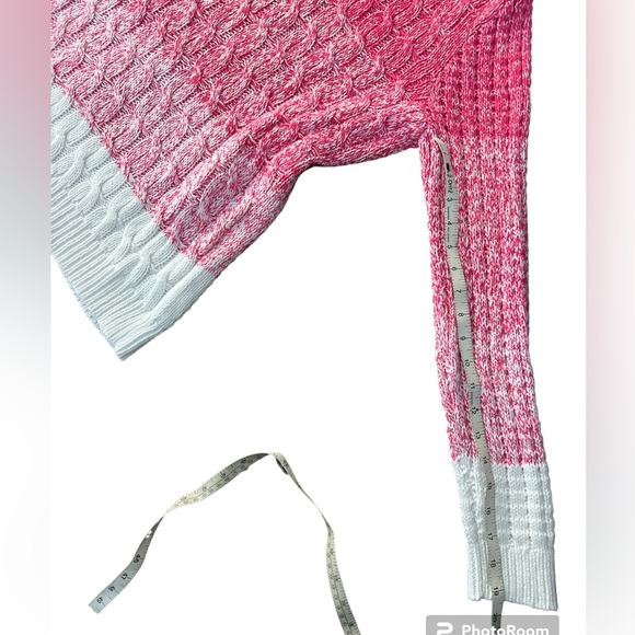 LIZ CLAIBORNE CABLE KNIT V NECK SWEATER SIZE XL COTTON BLEND EUC PINK/WHITE - Picture 6 of 8